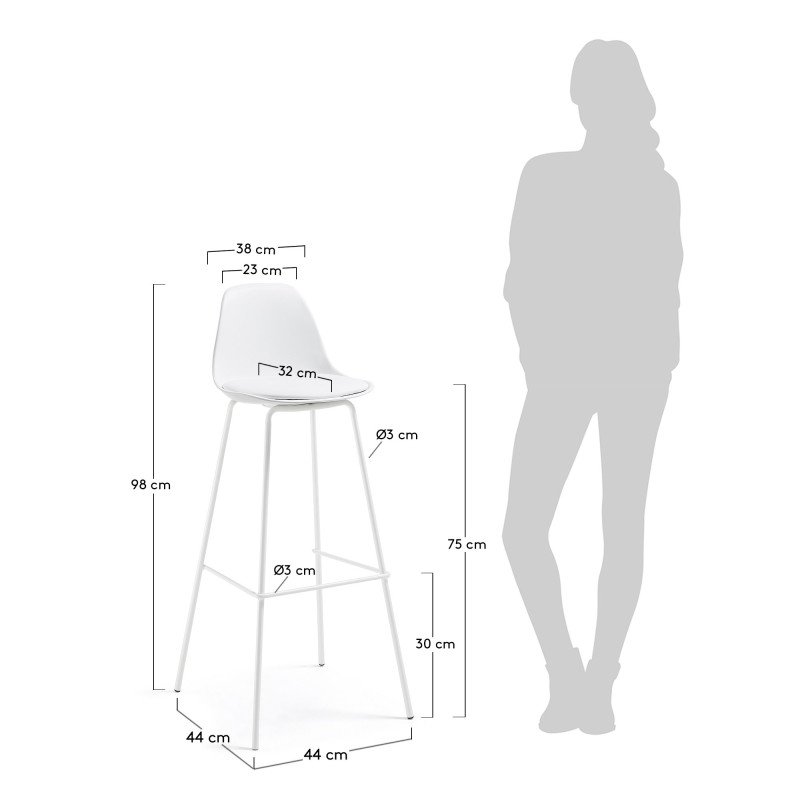 Tabouret bar pieds métal assise rembourrée blanche NASALY