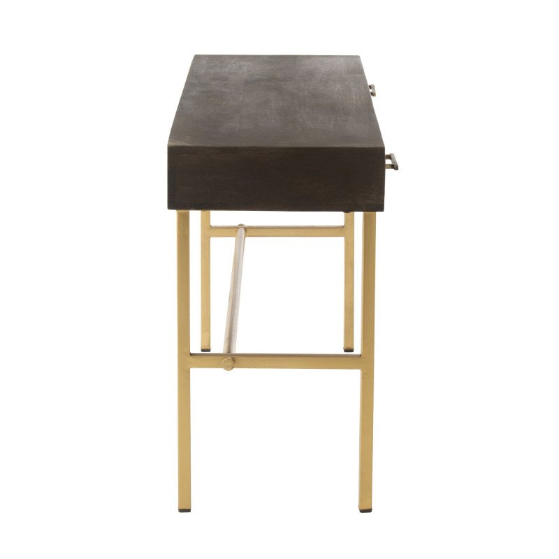 Bureau contemporain effet bois et métal doré CHICAGO