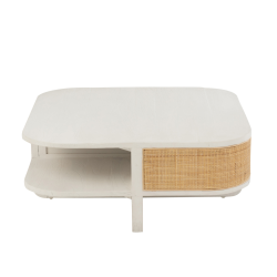 Table basse design en rotin et bois blanc DAISY