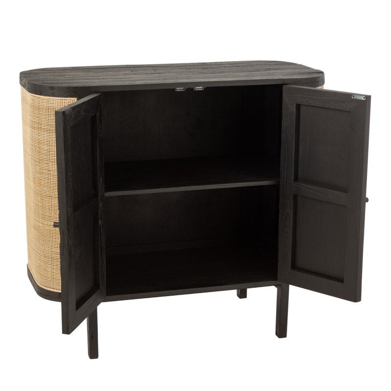 Buffet bas 2 portes en rotin et bois noir DAISY