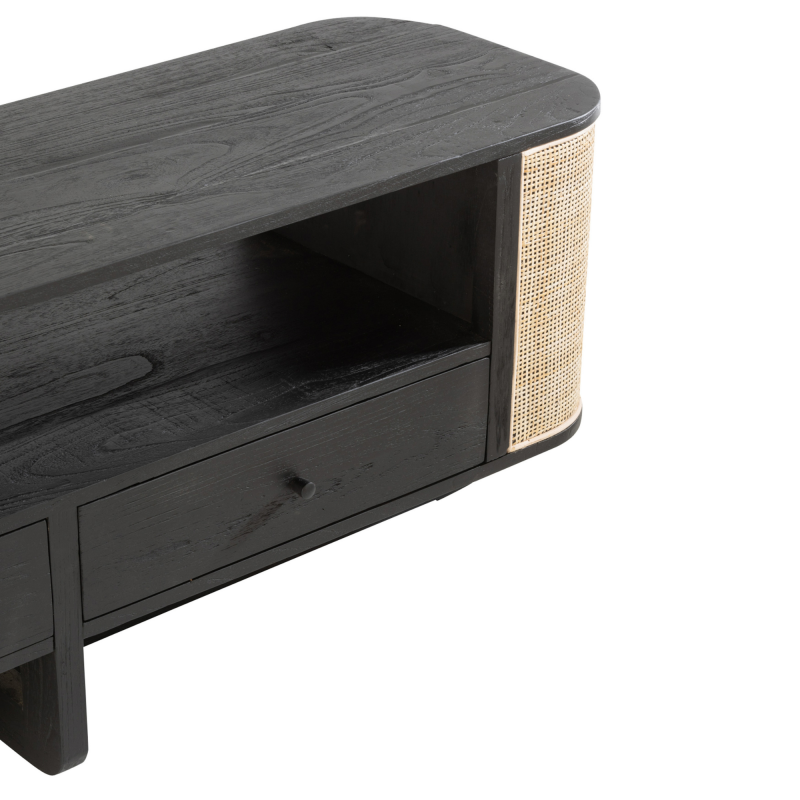 Meuble TV design en rotin et bois noir DAISY