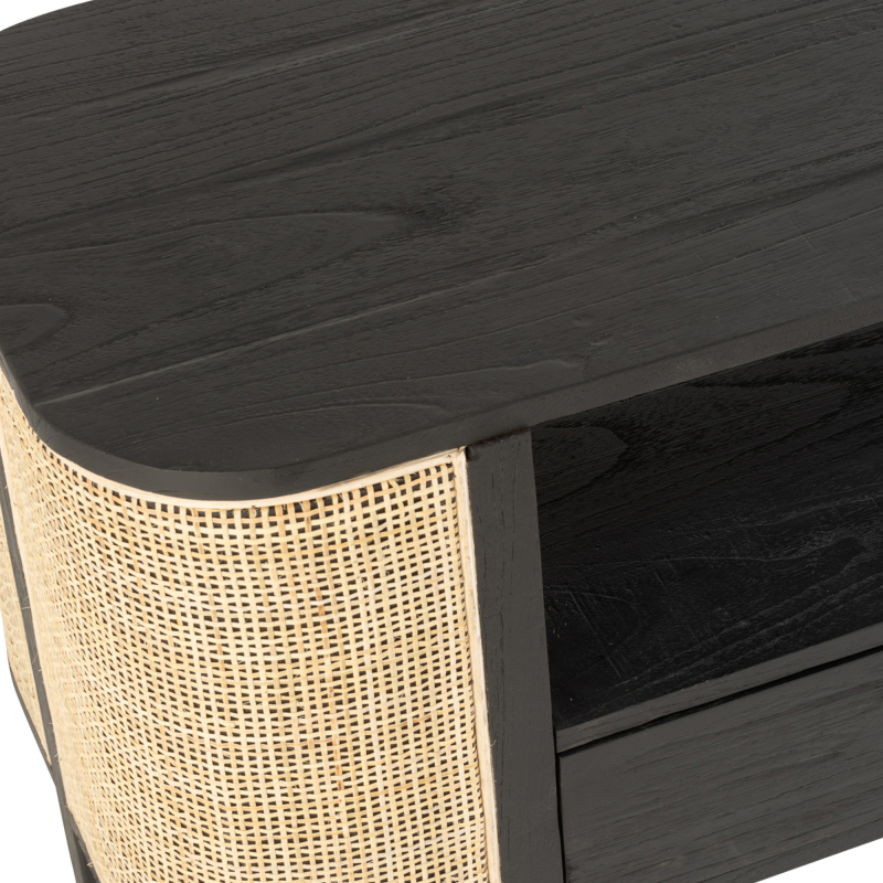 Meuble TV design en rotin et bois noir DAISY