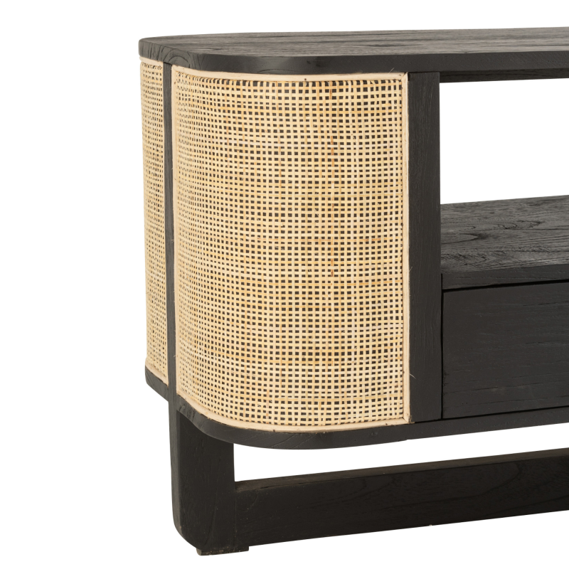 Meuble TV design en rotin et bois noir DAISY