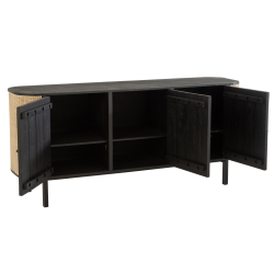 Buffet bas 3 portes en rotin et bois noir DAISY