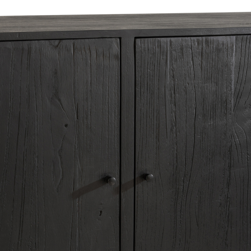 Buffet bas 3 portes en rotin et bois noir DAISY