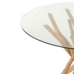 Table à manger ronde 120cm en verre pieds bois MANILLE
