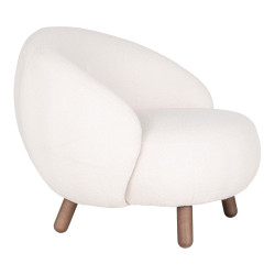 Fauteuil en agneau artificiel blanc et en pieds bois BREBIS