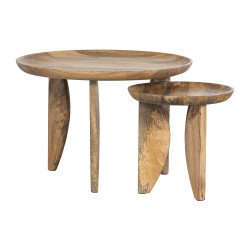 Ensemble de tables d'appoint gigognes rondes en bois de manguier LANE