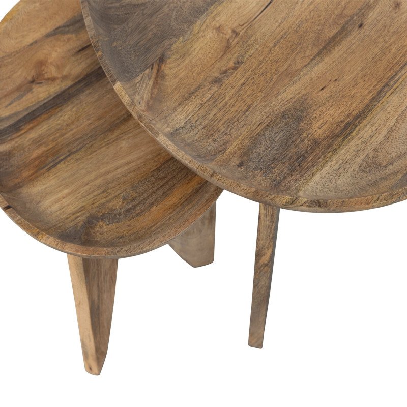 Ensemble de tables d'appoint gigognes rondes en bois de manguier LANE