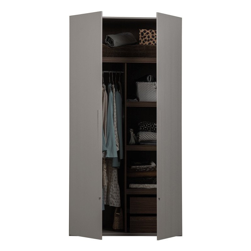 Armoire 2 portes en placage de noyer avec longue poignée couleur grise MAGBY