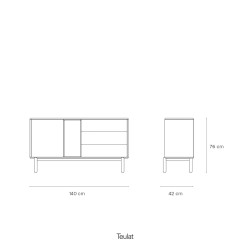 Buffet bas 1 porte 3 tiroirs avec niche en bois CORVO