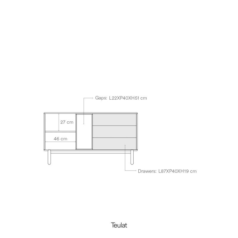 Buffet bas 1 porte 3 tiroirs avec niche en bois CORVO