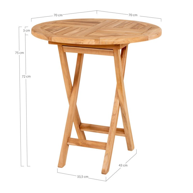 Table à manger extérieur ronde en teck 70cm LARY