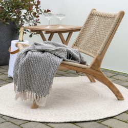 Tapis rond tressé beige 120cm en plastique recyclé MONICA