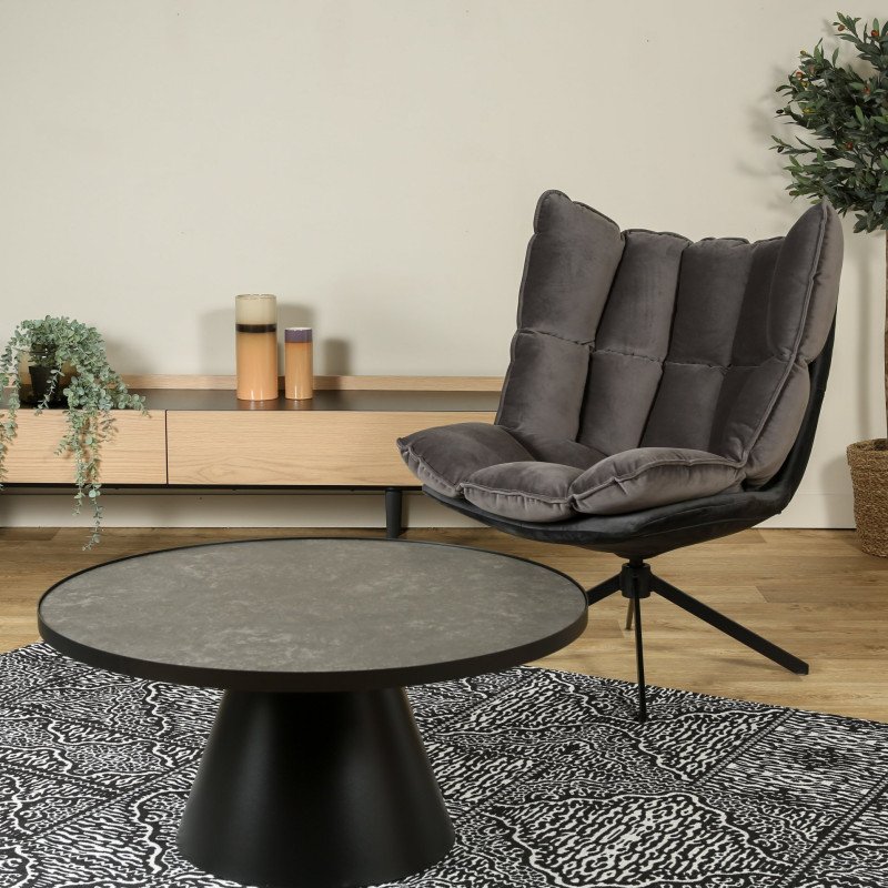 Table basse en céramique et métal noir 85cm SOLANE