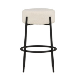 Tabouret de bar en tissu bouclé blanc pieds métal noir NEGAN