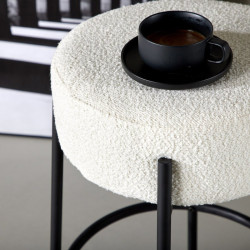 Tabouret de bar en tissu bouclé blanc pieds métal noir NEGAN