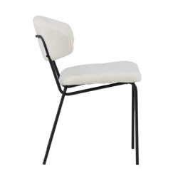 Lot de 2 chaises modernes en tissu bouclé pieds métal noir BLANCHE