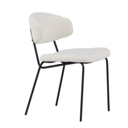 Lot de 2 chaises modernes en tissu bouclé pieds métal noir BLANCHE