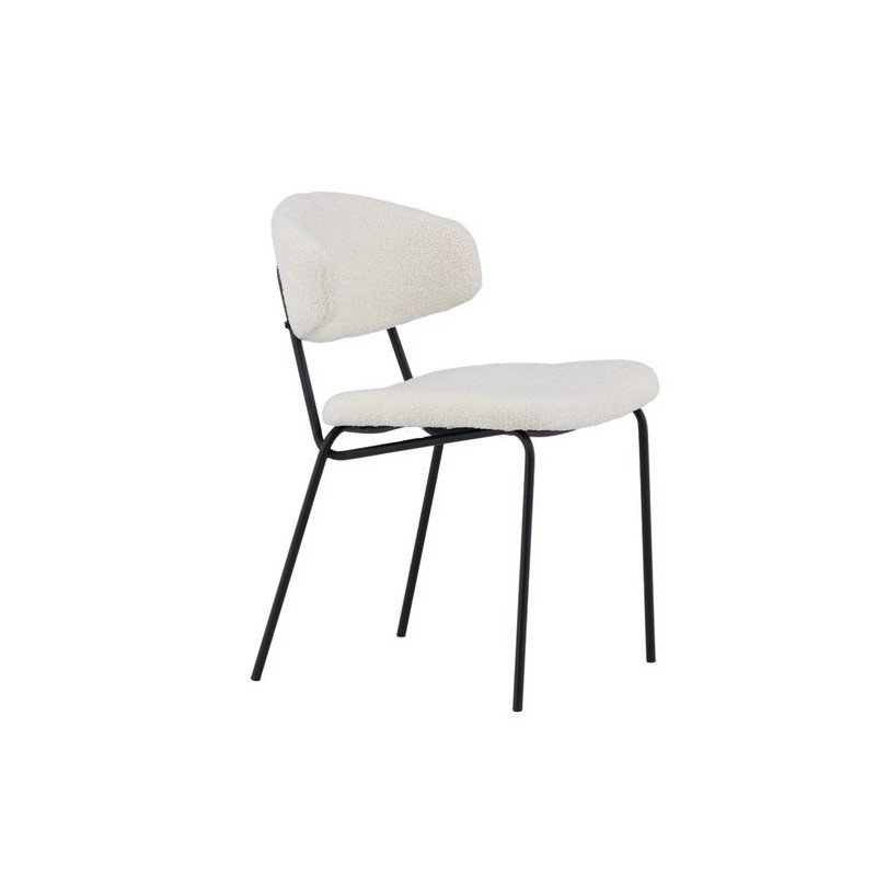 Lot de 2 chaises modernes en tissu bouclé pieds métal noir BLANCHE