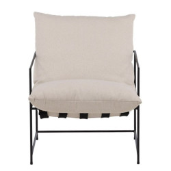 Fauteuil en tissu blanc avec accoudoirs en métal noir TED