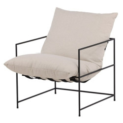 Fauteuil en tissu blanc avec accoudoirs en métal noir TED