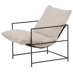 Fauteuil en tissu blanc avec accoudoirs en métal noir TED