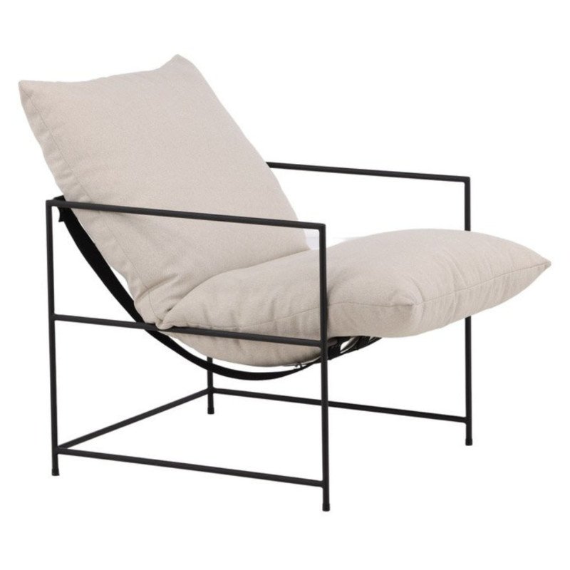 Fauteuil en tissu blanc avec accoudoirs en métal noir TED