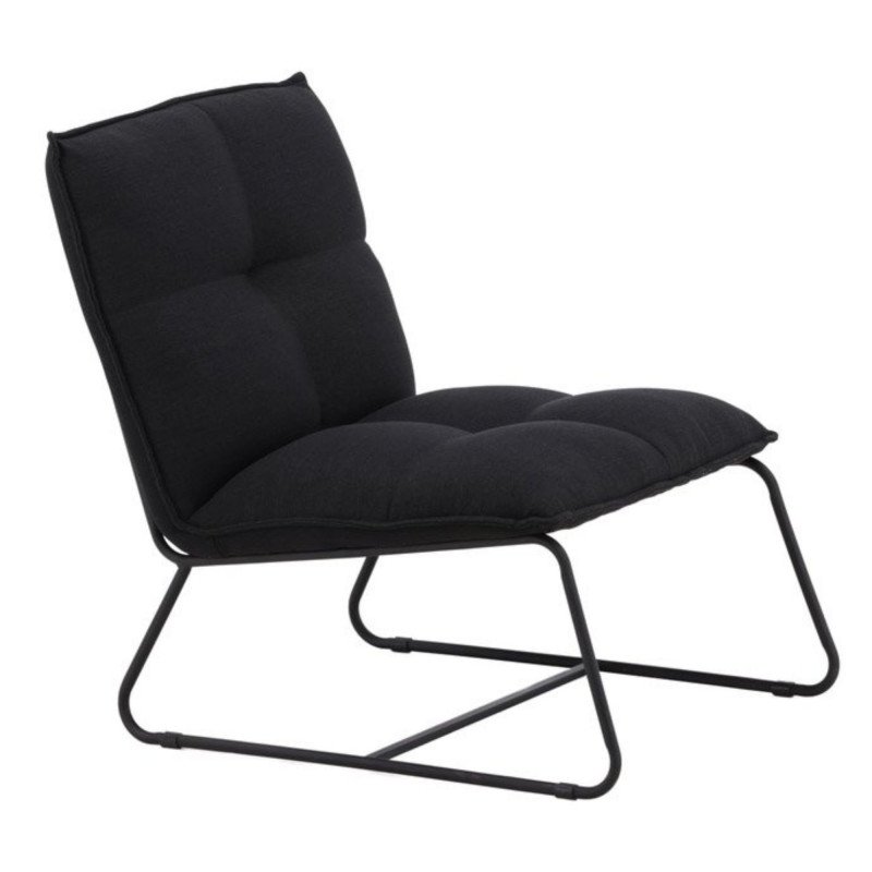 Fauteuil en tissu noir matelassé et métal LUPS