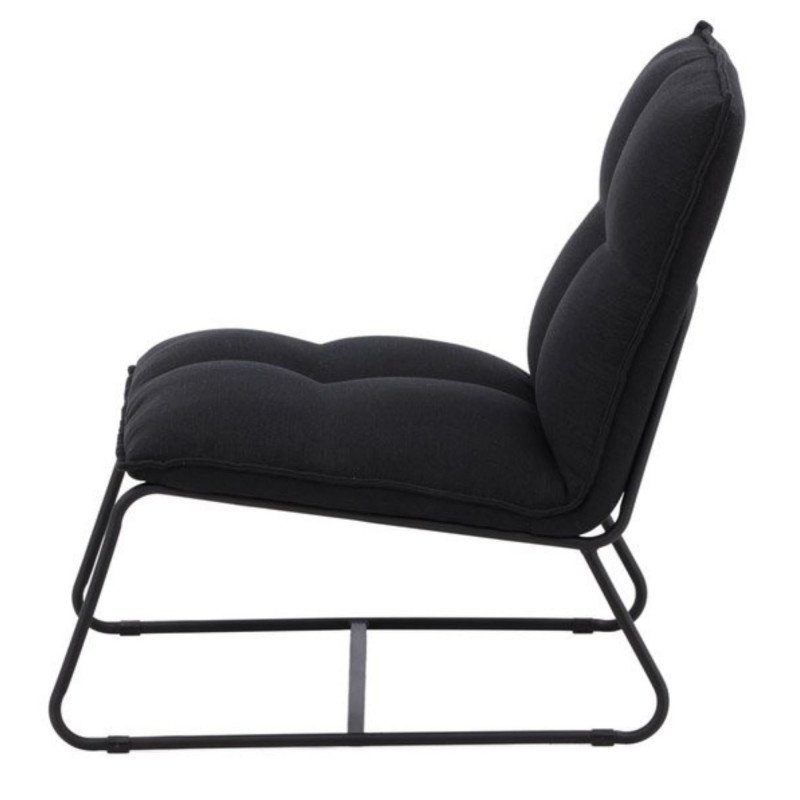 Fauteuil en tissu noir matelassé et métal LUPS