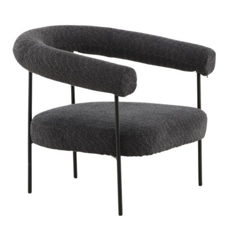 Fauteuil en tissu gris foncé et métal avec accoudoirs arrondis COEUR