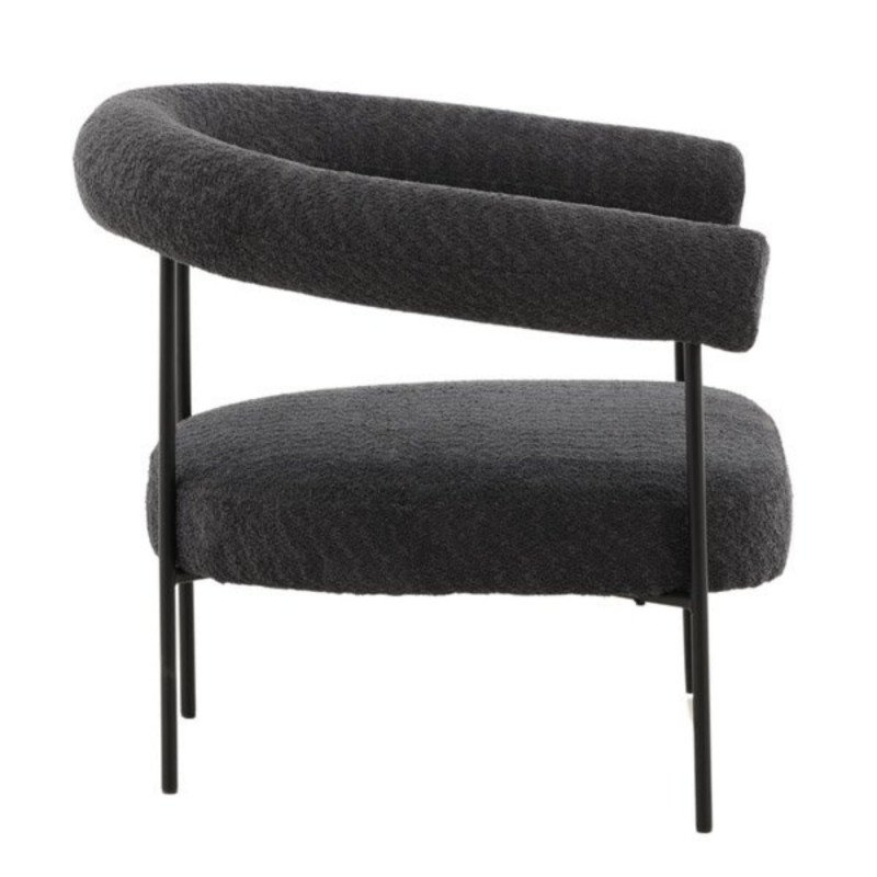 Fauteuil en tissu gris foncé et métal avec accoudoirs arrondis COEUR