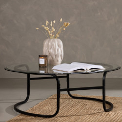 Table basse ronde en verre pieds métal noir ALIZOE