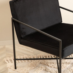 Fauteuil minimaliste en velours et métal noir RAPHAELLE