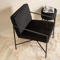 Fauteuil minimaliste en velours et métal noir RAPHAELLE