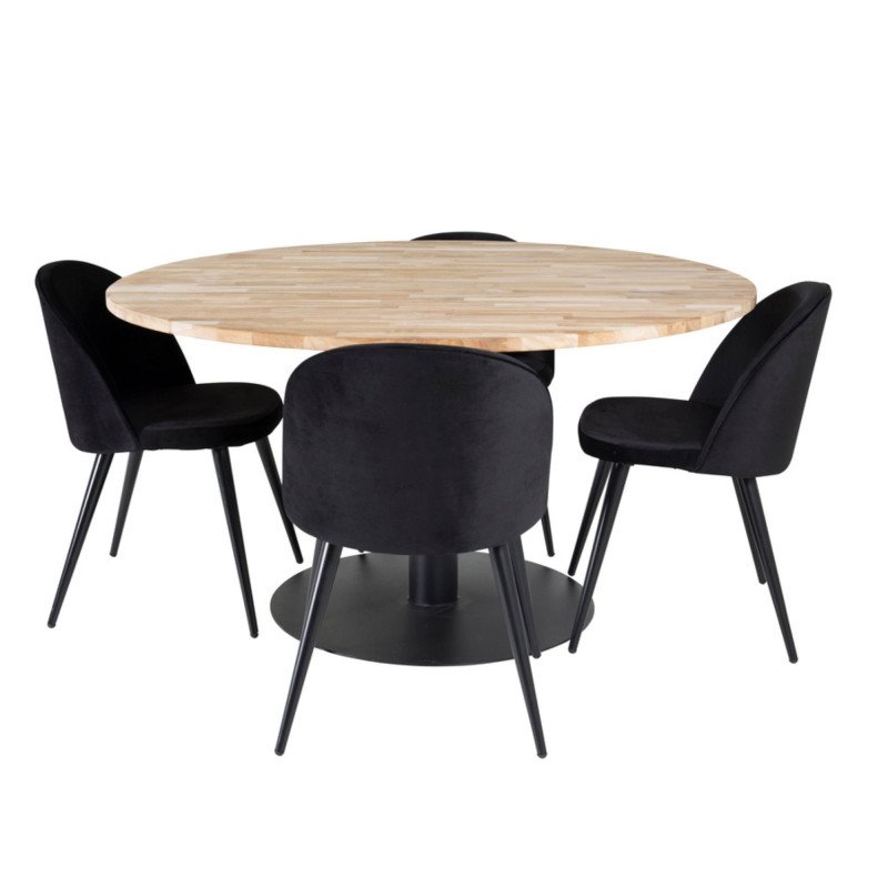 Table à manger ronde en teck et métal noir 140cm SYBERION