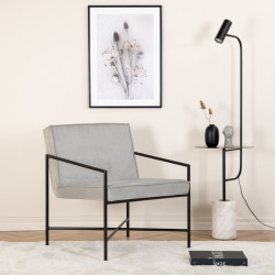 Fauteuil minimaliste en velours côtelé et métal noir RAPHAEL