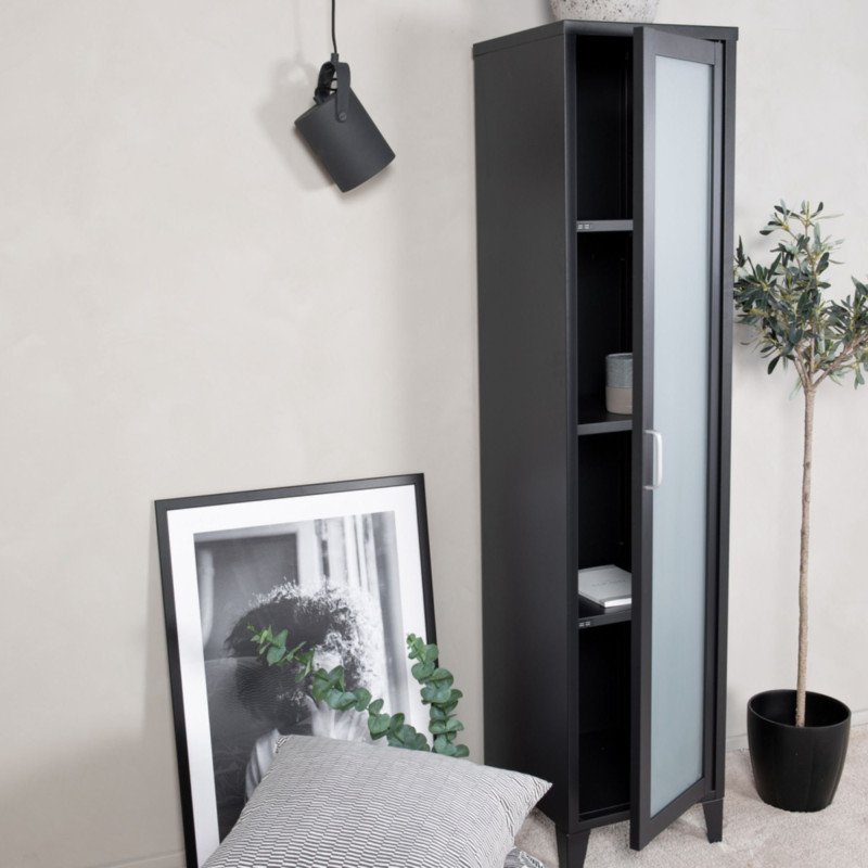 Armoire noire vitrée moderne en acier 150cm SACHA