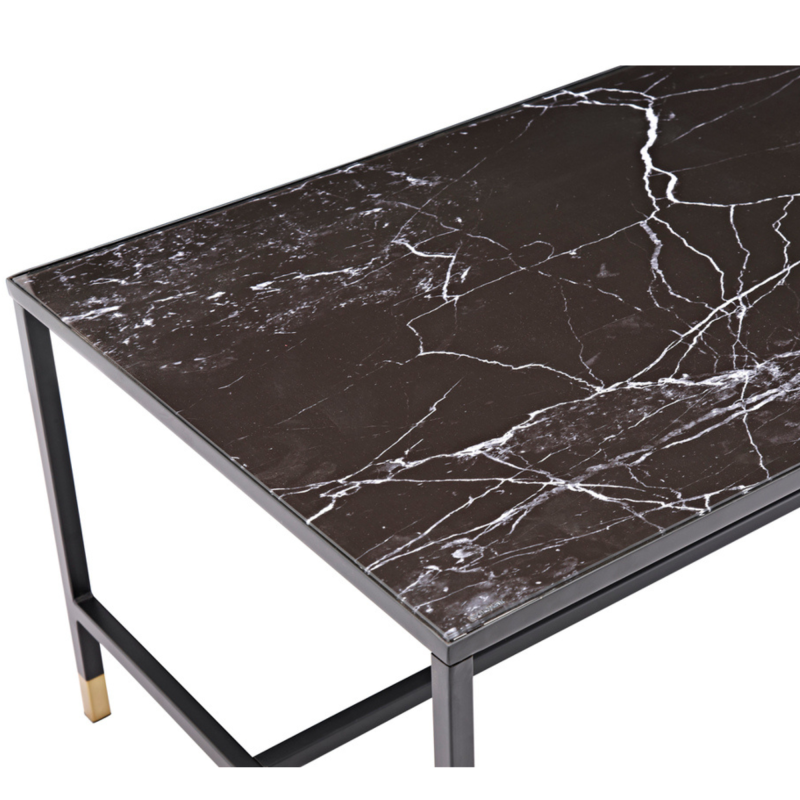 Table basse en métal noir avec plateau en verre DIPPA