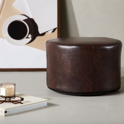 Pouf scandinave marron en simili cuir ETHAN