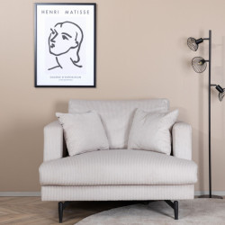 Fauteuil minimaliste beige en velours côtelé MANU