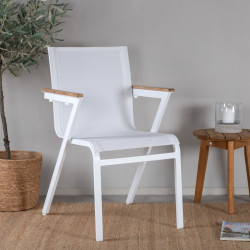 Lot de 2 chaises de jardin design en métal et tissu blanc MERIDA