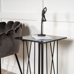 Table d'appoint moderne marbrée en métal noir SUSAN