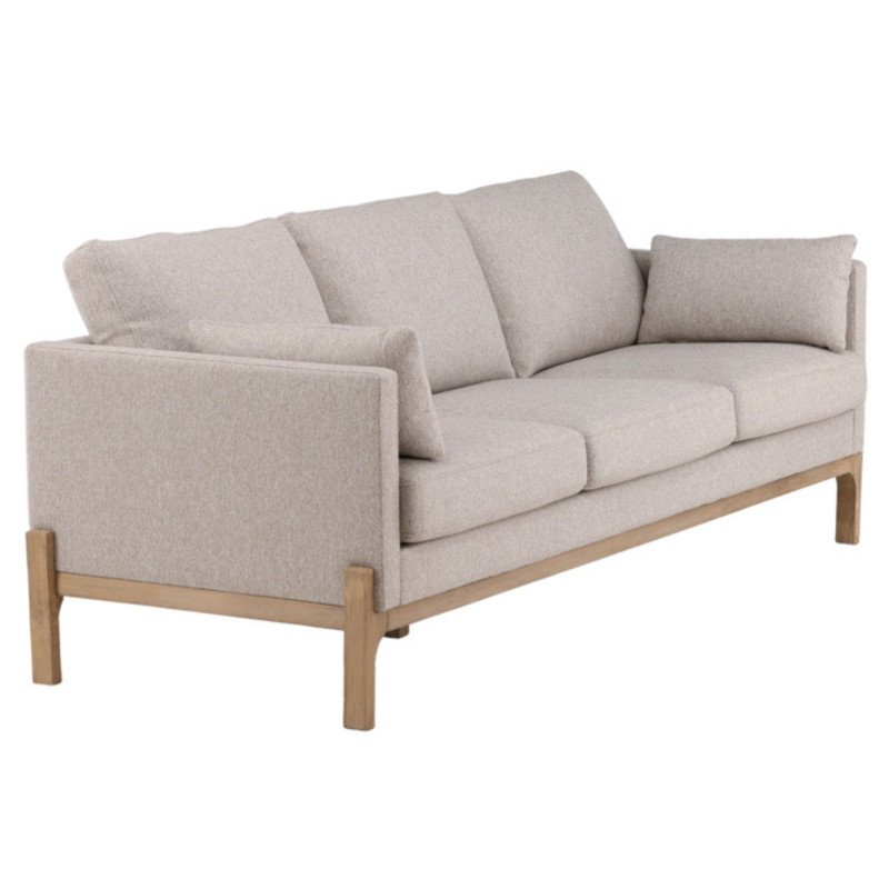 Canapé droit 3 places en tissu beige pieds bois BALBOA