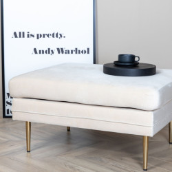 Pouf rectangulaire en velours beige pieds dorés ADRIAN