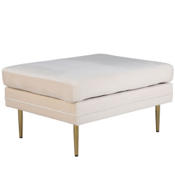 Pouf rectangulaire en velours beige pieds dorés ADRIAN