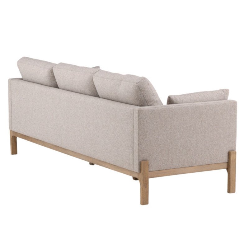 Canapé droit 3 places en tissu beige pieds bois BALBOA