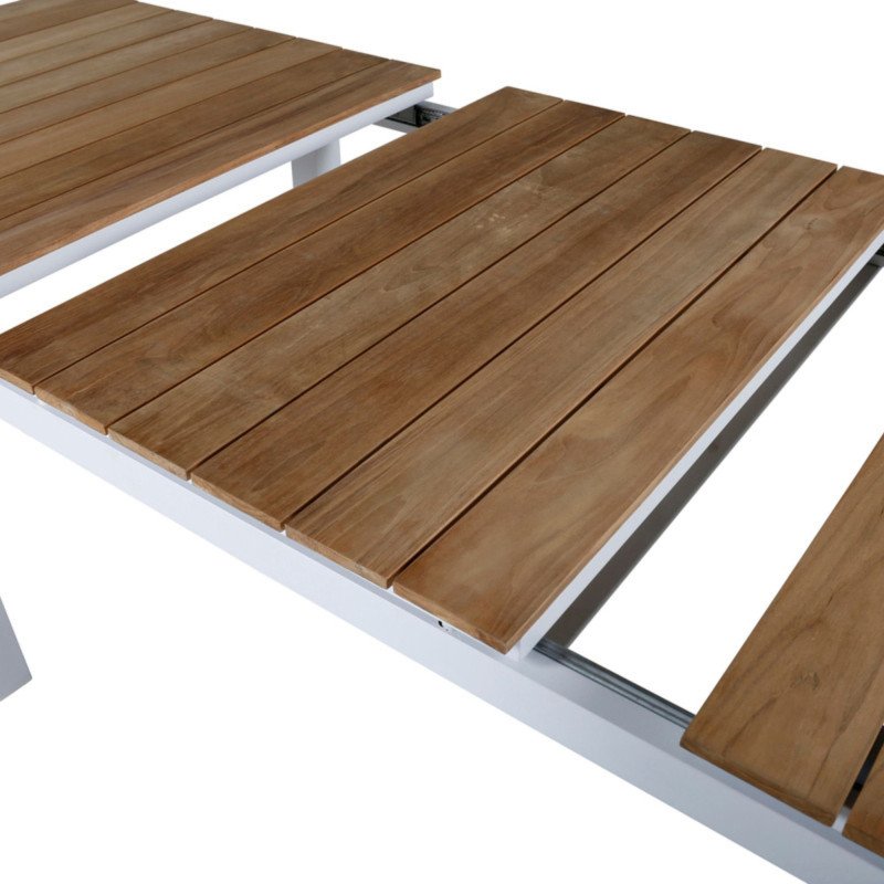 Table de jardin en bois massif et aluminium blanc ALIAGA