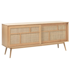 Buffet en bois clair et cannage 180cm ALBANIA