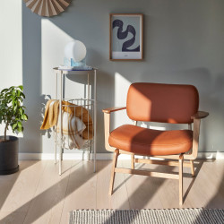 Fauteuil rétro en bois certifié et simili cuir marron JAKAIO